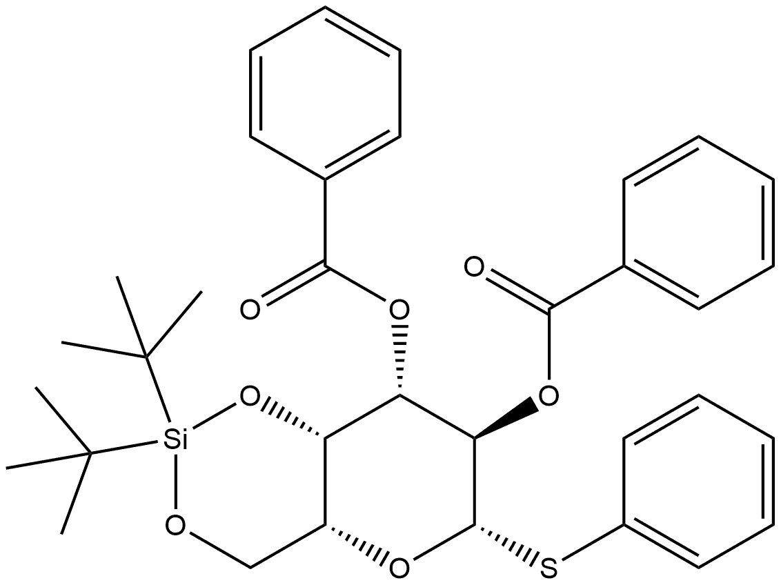 phenyl 2,3-di-O-benzoyl-4,6-O-di-tert-butylsilylene-1-thio-β-D-galactopyranoside Structure