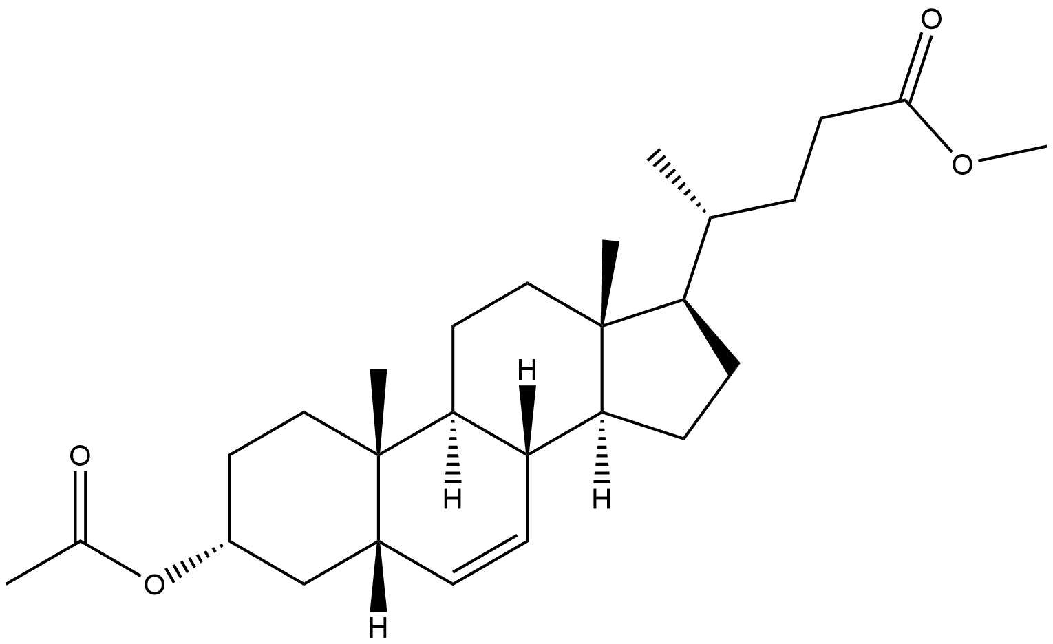 Chol-6-en-24-oic acid, 3-(acetyloxy)-, methyl ester, (3α,5β)- Structure