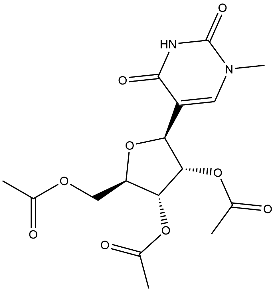 2,4(1H,3H)-Pyrimidinedione, 1-methyl-5-(2,3,5-tri-O-acetyl-β-D-ribofuranosyl)- Structure