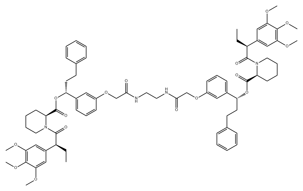 2-Piperidinecarboxylic acid, 1-[(2S)-1-oxo-2-(3,4,5-trimethoxyphenyl)butyl]-, 1,2-ethanediylbis[imino(2-oxo-2,1-ethanediyl)oxy-3,1-phenylene[(1R)-3-phenylpropylidene]] ester, (2S,2'S)- (9CI) Structure