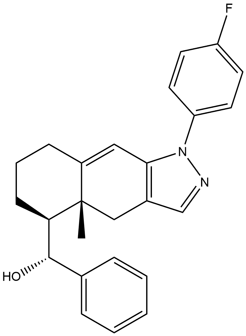 1H-Benz[f]indazole-5-methanol, 1-(4-fluorophenyl)-4,4a,5,6,7,8-hexahydro-4a-methyl-α-phenyl-, (αR,4aR,5S)- Structure