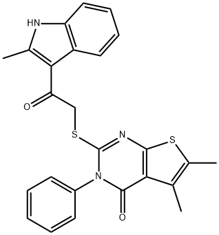 Thieno[2,3-d]pyrimidin-4(3H)-one, 5,6-dimethyl-2-[[2-(2-methyl-1H-indol-3-yl)-2-oxoethyl]thio]-3-phenyl- Structure