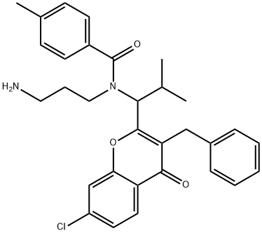 Benzamide, N-(3-aminopropyl)-N-[1-[7-chloro-4-oxo-3-(phenylmethyl)-4H-1-benzopyran-2-yl]-2-methylpropyl]-4-methyl- Structure