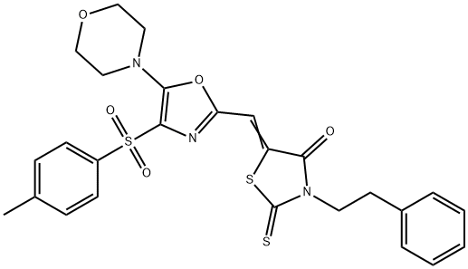 (5E)-5-[[4-(4-methylphenyl)sulfonyl-5-morpholin-4-yl-1,3-oxazol-2-yl]methylidene]-3-(2-phenylethyl)-2-sulfanylidene-1,3-thiazolidin-4-one Structure