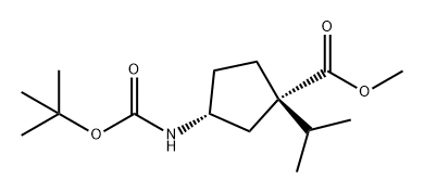 Cyclopentanecarboxylic acid, 3-[[(1,1-dimethylethoxy)carbonyl]amino]-1-(1-methylethyl)-, methyl ester, (1S,3R)- Structure