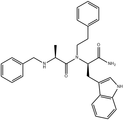 (S)-N-((R)-1-Amino-3-(1H-indol-3-yl)-1-oxopropan-2-yl)-2-(benzylamino)-N-phenethylpropanamide Structure