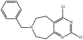 5H-Pyrimido[4,5-d]azepine, 2,4-dichloro-6,7,8,9-tetrahydro-7-(phenylmethyl)- 구조식 이미지