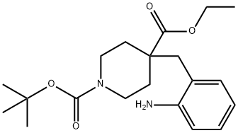 1,4-Piperidinedicarboxylic acid, 4-[(2-aminophenyl)methyl]-, 1-(1,1-dimethylethyl) 4-ethyl ester 구조식 이미지