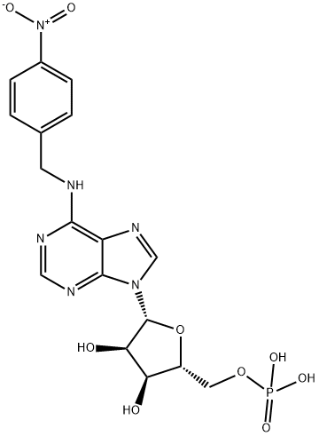((2R,3S,4R,5R)-3,4-Dihydroxy-5-(6-((4-nitrobenzyl)amino)-9H-purin-9-yl)tetrahydrofuran-2-yl)methyl dihydrogen phosphate 구조식 이미지
