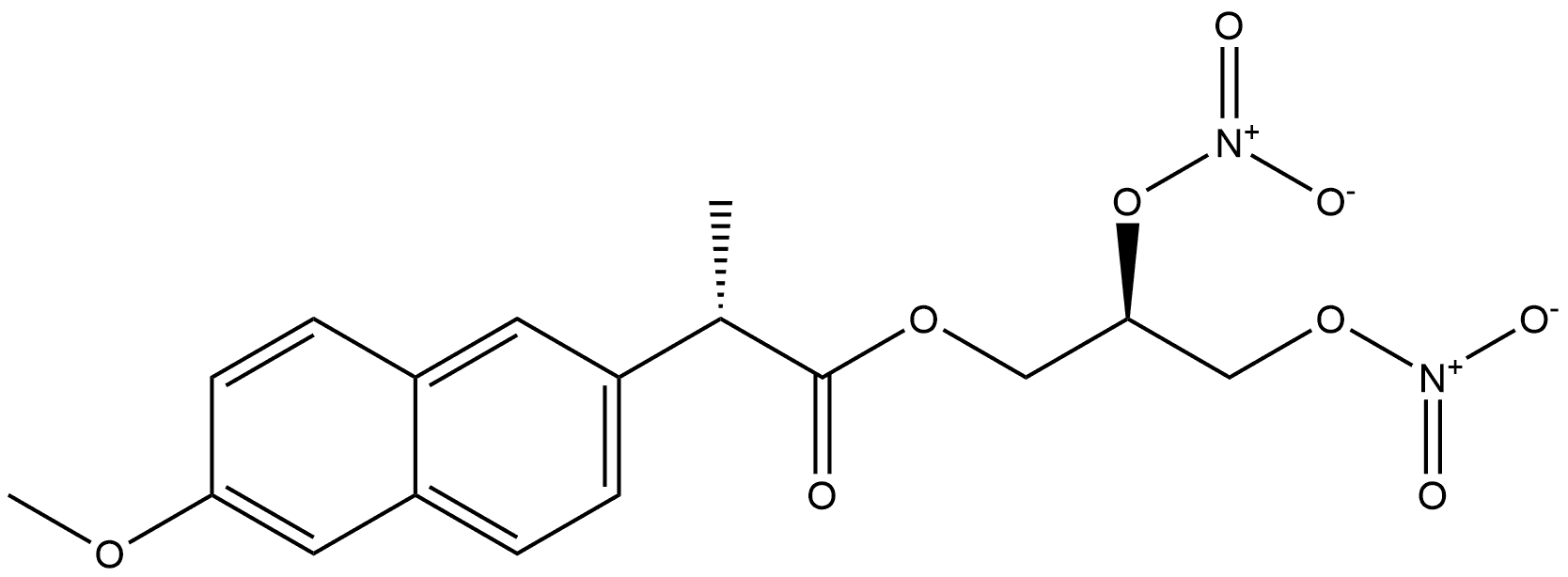 2-Naphthaleneacetic acid, 6-methoxy-α-methyl-, (2R)-2,3-bis(nitrooxy)propyl ester, (αS)- Structure