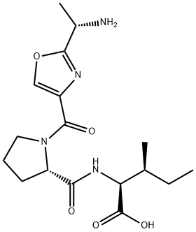 L-Isoleucine, 1-[[2-[(1S)-1-aminoethyl]-4-oxazolyl]carbonyl]-L-prolyl- Structure