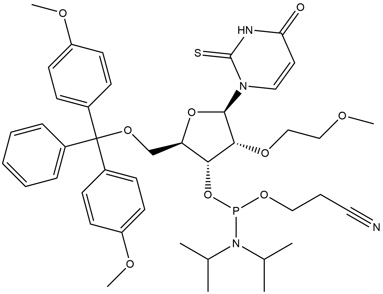 Uridine, 5'-O-[bis(4-methoxyphenyl)phenylmethyl]-2'-O-(2-methoxyethyl)-2-thio-, 3'-[2-cyanoethyl bis(1-methylethyl)phosphoramidite] (9CI) Structure