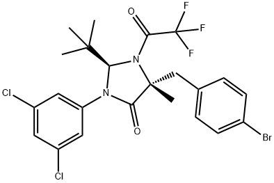 4-Imidazolidinone, 5-[(4-bromophenyl)methyl]-3-(3,5-dichlorophenyl)-2-(1,1-dimethylethyl)-5-methyl-1-(2,2,2-trifluoroacetyl)-, (2R,5R)- 구조식 이미지