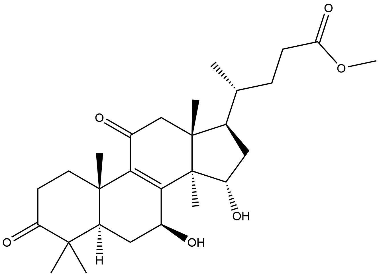 Chol-8-en-24-oic acid, 7,15-dihydroxy-4,4,14-trimethyl-3,11-dioxo-, methyl ester, (5α,7β,15α)- Structure