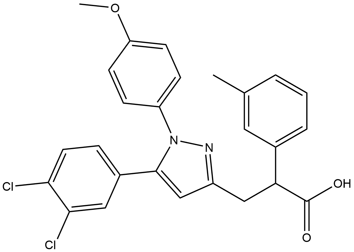 1H-Pyrazole-3-propanoic acid, 5-(3,4-dichlorophenyl)-1-(4-methoxyphenyl)-α-(3-methylphenyl)- 구조식 이미지