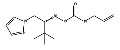 2-Butanone, 3,3-dimethyl-1-(1H-pyrazol-1-yl)-, O-[(2-propenylamino)carbonyl]oxime (9CI) Structure