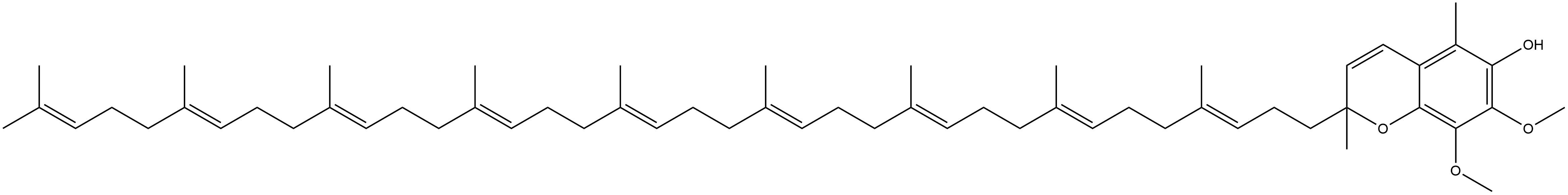 2H-1-Benzopyran-6-ol, 7,8-dimethoxy-2,5-dimethyl-2-(4,8,12,16,20,24,28,32,36-nonamethyl-3,7,11,15,19,23,27,31,35-heptatriacontanonaenyl)-, (all-E)- (9CI) 구조식 이미지