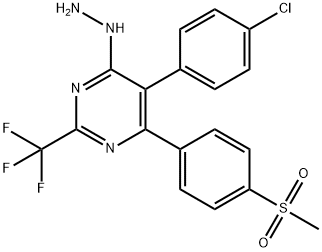 Pyrimidine, 5-(4-chlorophenyl)-4-hydrazinyl-6-[4-(methylsulfonyl)phenyl]-2-(trifluoromethyl)- Structure