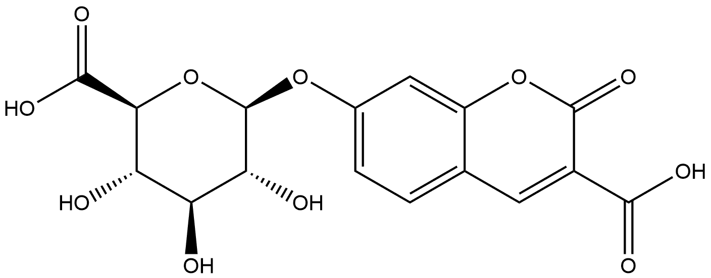 7-(((2S,3R,4S,5S,6S)-6-Carboxy-3,4,5-trihydroxytetrahydro-2H-pyran-2-yl)oxy)-2-oxo-2H-chromene-3-carboxylic acid 구조식 이미지
