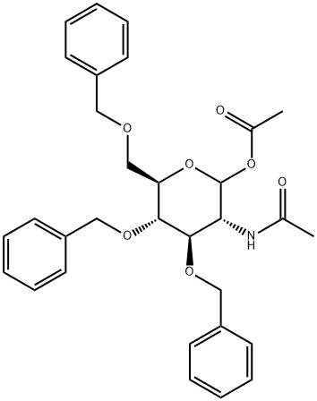 D-Glucopyranose, 2-(acetylamino)-2-deoxy-3,4,6-tris-O-(phenylmethyl)-, 1-acetate Structure