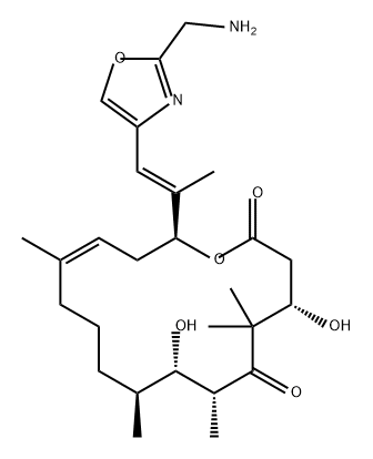 Oxacyclohexadec-13-ene-2,6-dione, 16-[(1E)-2-[2-(aminomethyl)-4-oxazolyl]-1-methylethenyl]-4,8-dihydroxy-5,5,7,9,13-pentamethyl-, (4S,7R,8S,9S,13Z,16S)- Structure