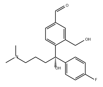 Benzaldehyde, 4-[(1S)-4-(dimethylamino)-1-(4-fluorophenyl)-1-hydroxybutyl]-3-(hydroxymethyl)- Structure