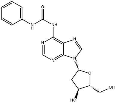 1-(9-((2R,4S,5R)-4-Hydroxy-5-(hydroxymethyl)tetrahydrofuran-2-yl)-9H-purin-6-yl)-3-phenylurea 구조식 이미지