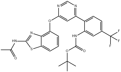 Carbamic acid, N-[2-[6-[[2-(acetylamino)-4-benzothiazolyl]oxy]-4-pyrimidinyl]-5-(trifluoromethyl)phenyl]-, 1,1-dimethylethyl ester Structure