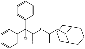 Hydroxydiphenylacetic acid=2-(9-azabicyclo[3.3.1]nonan-9-yl)-1-methylethyl ester 구조식 이미지