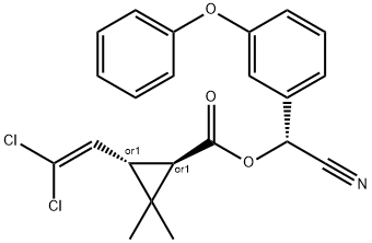 Cyclopropanecarboxylic acid, 3-(2,2-dichloroethenyl)-2,2-dimethyl-, (R)-cyano(3-phenoxyphenyl)methyl ester, (1R,3S)-rel- Structure