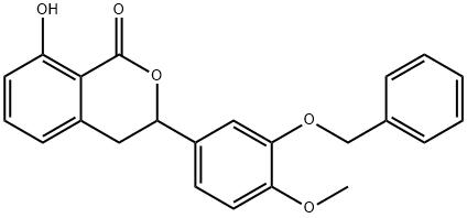 1H-2-Benzopyran-1-one, 3,4-dihydro-8-hydroxy-3-[4-methoxy-3-(phenylmethoxy)phenyl]- 구조식 이미지
