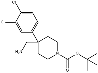 1-Piperidinecarboxylic acid, 4-(aminomethyl)-4-(3,4-dichlorophenyl)-, 1,1-dimethylethyl ester Structure