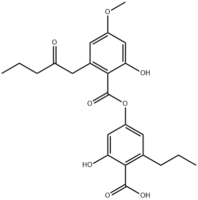 Benzoic acid, 2-hydroxy-4-[[2-hydroxy-4-methoxy-6-(2-oxopentyl)benzoyl]oxy]-6-propyl- 구조식 이미지