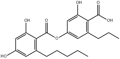 Benzoic acid, 2,4-dihydroxy-6-pentyl-, 4-carboxy-3-hydroxy-5-propylphenyl ester 구조식 이미지