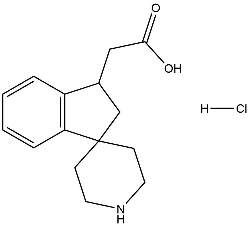 Spiro[1H-indene-1,4′-piperidine]-3-acetic acid, 2,3-dihydro-, hydrochloride (1:1) Structure