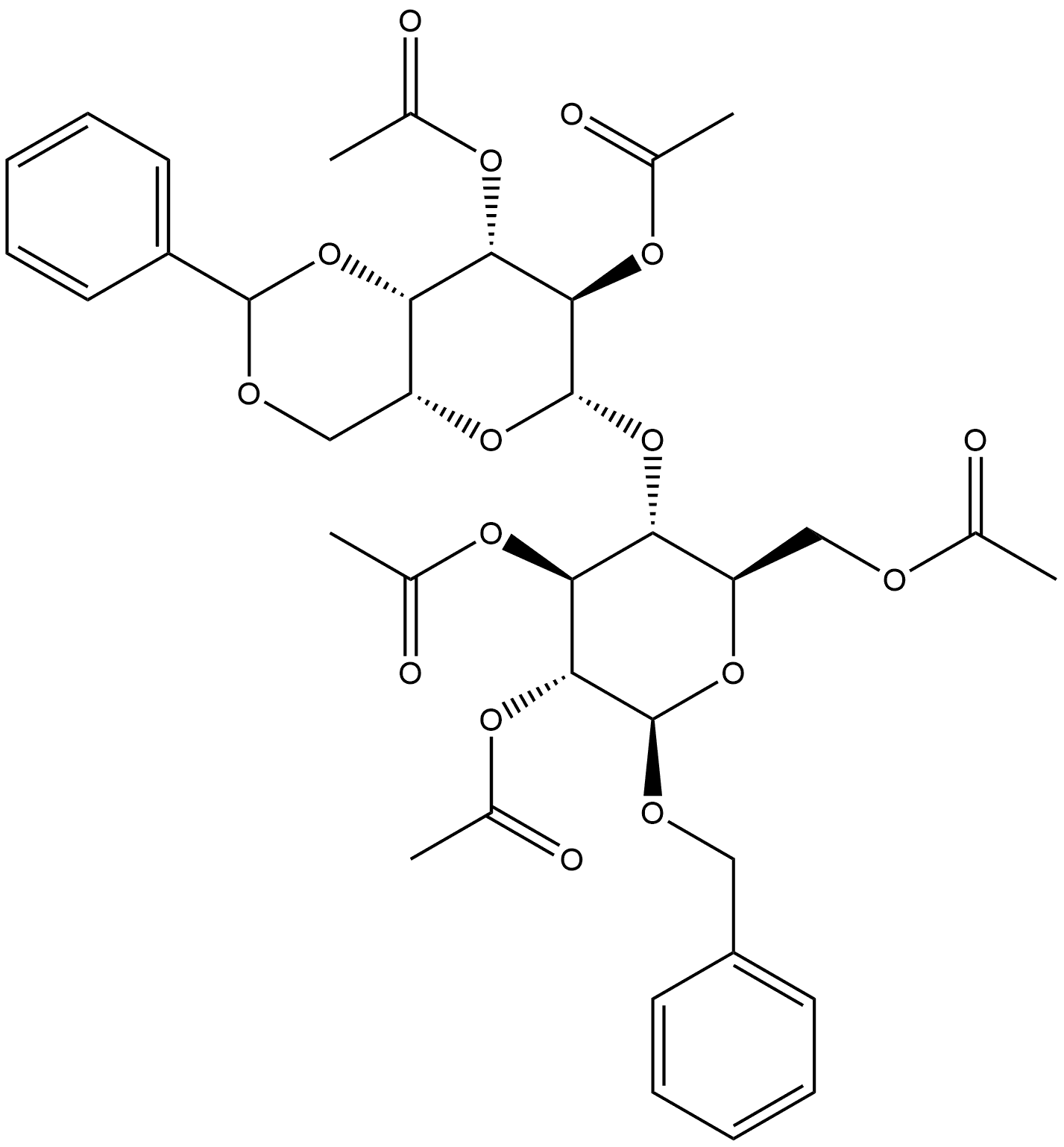Benzyl 2,2',3,3',6-penta-O-acetyl-4',6'-O-benzylidene-β-D-lactoside 구조식 이미지