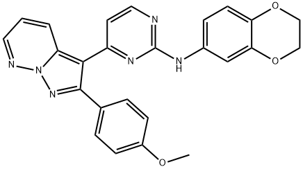 2-Pyrimidinamine, N-(2,3-dihydro-1,4-benzodioxin-6-yl)-4-[2-(4-methoxyphenyl)pyrazolo[1,5-b]pyridazin-3-yl]- Structure