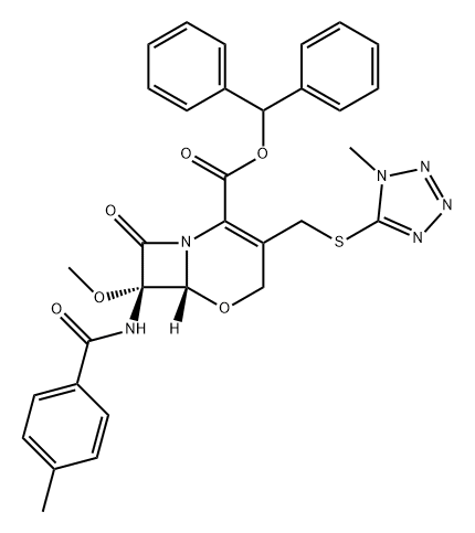 5-Oxa-1-azabicyclo[4.2.0]oct-2-ene-2-carboxylic acid, 7-methoxy-7-[(4-methylbenzoyl)amino]-3-[[(1-methyl-1H-tetrazol-5-yl)thio]methyl]-8-oxo-, diphenylmethyl ester, (6R-cis)- (9CI) Structure