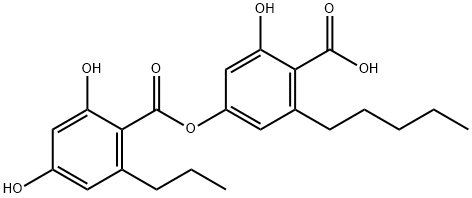 Benzoic acid, 2,4-dihydroxy-6-propyl-, 4-carboxy-3-hydroxy-5-pentylphenyl ester Structure