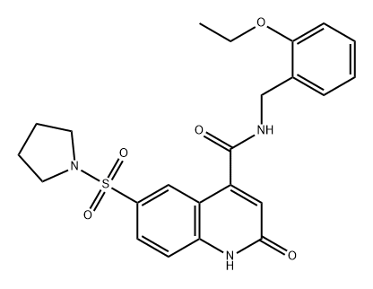 4-Quinolinecarboxamide, N-[(2-ethoxyphenyl)methyl]-1,2-dihydro-2-oxo-6-(1-pyrrolidinylsulfonyl)- Structure