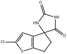 Spiro[4H-cyclopenta[b]thiophene-4,4'-imidazolidine]-2',5'-dione, 2-chloro-5,6-dihydro- Structure