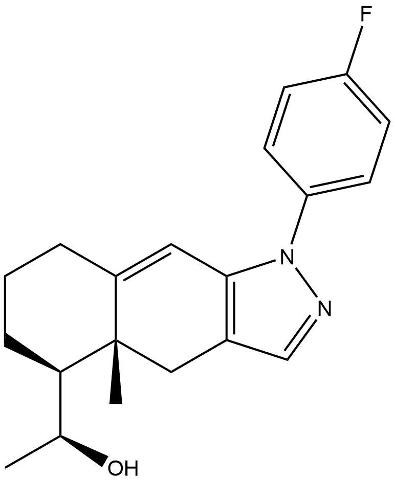 1H-Benz[f]indazole-5-methanol, 1-(4-fluorophenyl)-4,4a,5,6,7,8-hexahydro-α,4a-dimethyl-, (αS,4aR,5S)- Structure