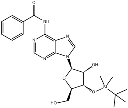 N-(9-((2R,3R,4S,5R)-4-((tert-Butyldimethylsilyl)oxy)-3-hydroxy-5-(hydroxymethyl)tetrahydrofuran-2-yl)-9H-purin-6-yl)benzamide 구조식 이미지