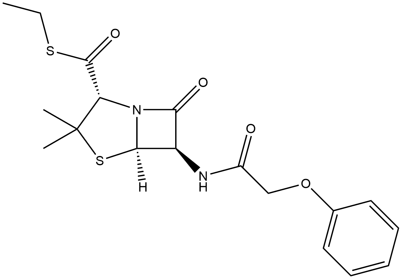 4-Thia-1-azabicyclo[3.2.0]heptane-2-carbothioic acid, 3,3-dimethyl-7-oxo-6-[(phenoxyacetyl)amino]-, S-ethyl ester, [2R-(2α,5α,6β)]- Structure