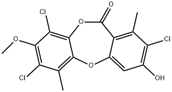 11H-Dibenzo[b,e][1,4]dioxepin-11-one, 2,7,9-trichloro-3-hydroxy-8-methoxy-1,6-dimethyl- Structure