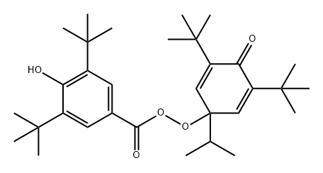 Benzenecarboperoxoic acid, 3,5-bis(1,1-dimethylethyl)-4-hydroxy-, 3,5-bis(1,1-dimethylethyl)-1-(1-methylethyl)-4-oxo-2,5-cyclohexadien-1-yl ester 구조식 이미지