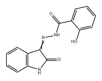 Benzoic acid, 2-hydroxy-, 2-(1,2-dihydro-2-oxo-3H-indol-3-ylidene)hydrazide Structure