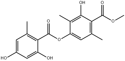 Benzoic acid, 4-[(2,4-dihydroxy-6-methylbenzoyl)oxy]-2-hydroxy-3,6-dimethyl-, methyl ester 구조식 이미지