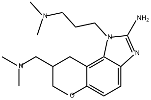 Pyrano[3,2-e]benzimidazole-1(7H)-propanamine, 2-amino-8-[(dimethylamino)methyl]-8,9-dihydro-N,N-dimethyl- Structure