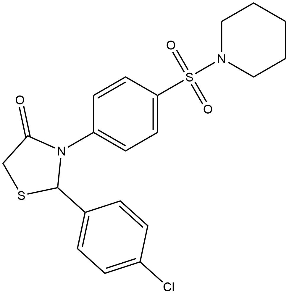 2-(4-Chlorophenyl)-3-[4-(1-piperidinylsulfonyl)phenyl]-4-thiazolidinone Structure